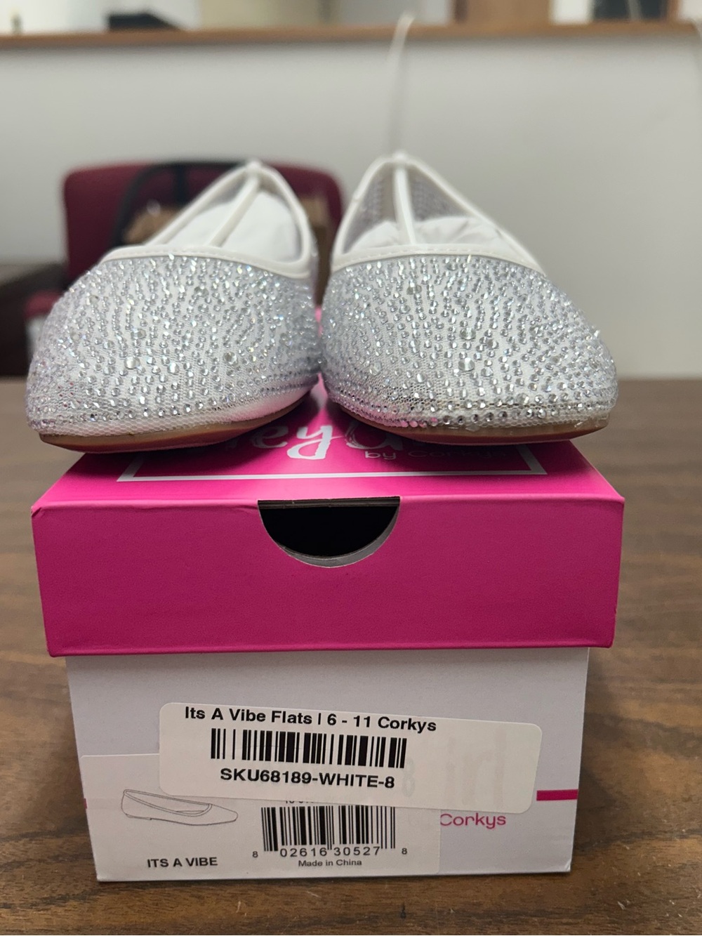 New Corkys It's a Vibe Rhinestone Embellished White Ballet Flat in White Sz 8 - Picture 5 of 11